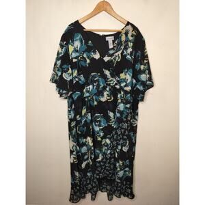 Catherines Floral Maxi Dress Short Sleeve Faux Wrap